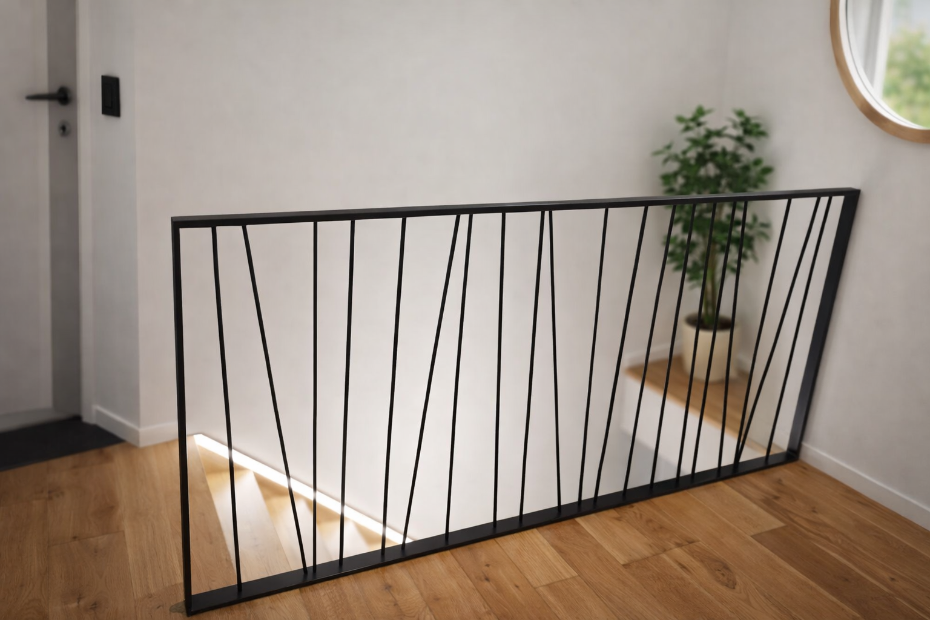 Garde-corps en acier noir fabriqué sur mesure avec lignes épurées et finitions précises