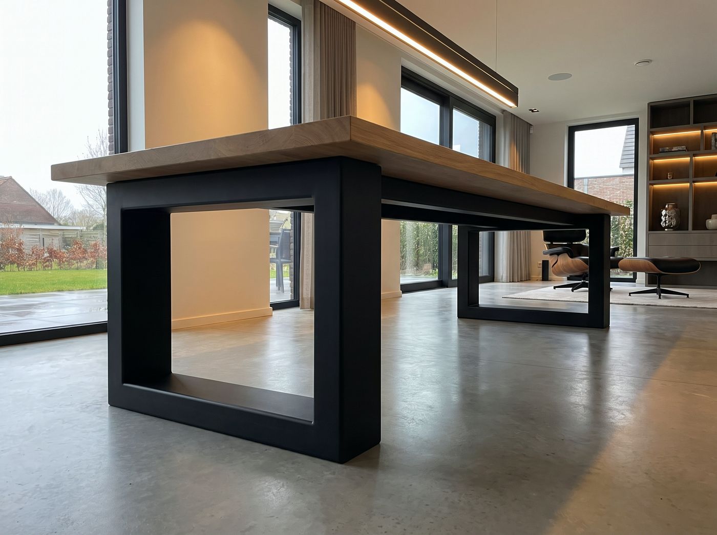 Image créée par IA : table à piètement en acier massif